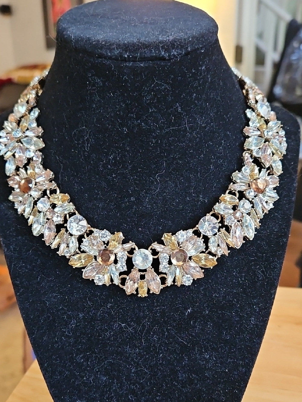 Crystal Floral Statement Collar Choker Necklace in Champagne and Clear